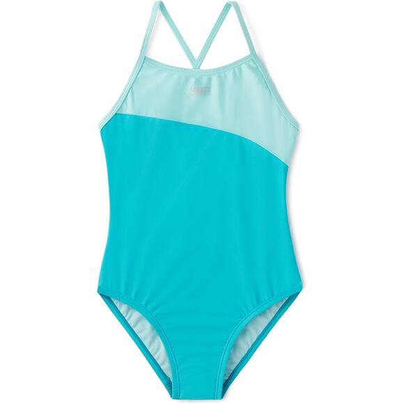 NEW Speedo Big Girls Shimmer Color-Block One-Piece Swimsuit s 10 - Picture 1 of 2